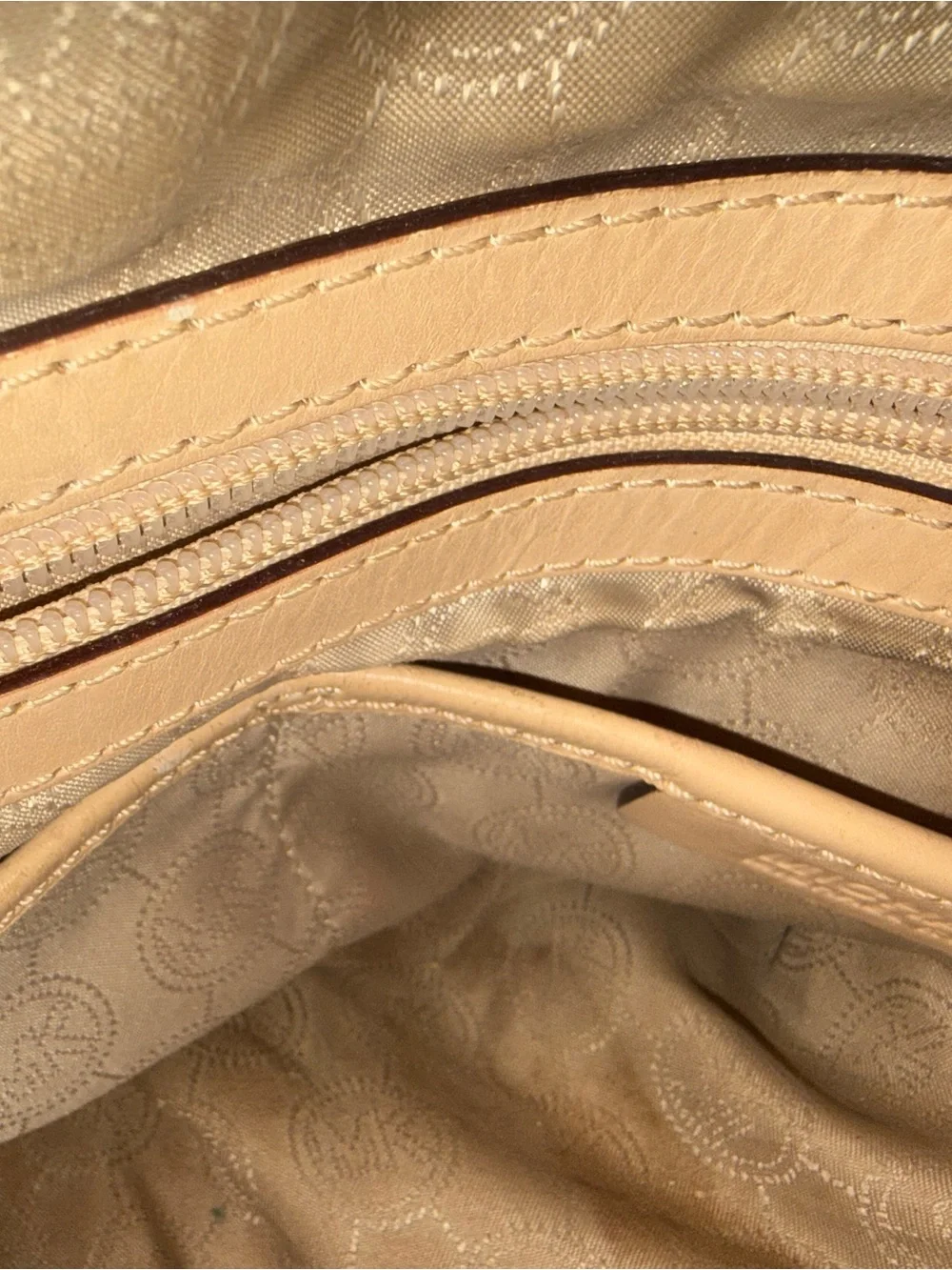 Michael Kors Cream Logo Satchel with Tan Leather Trim